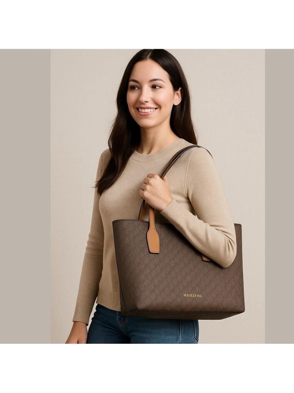 Michael Kors Brown Acorn Medium Charlie Logo Tote NWT